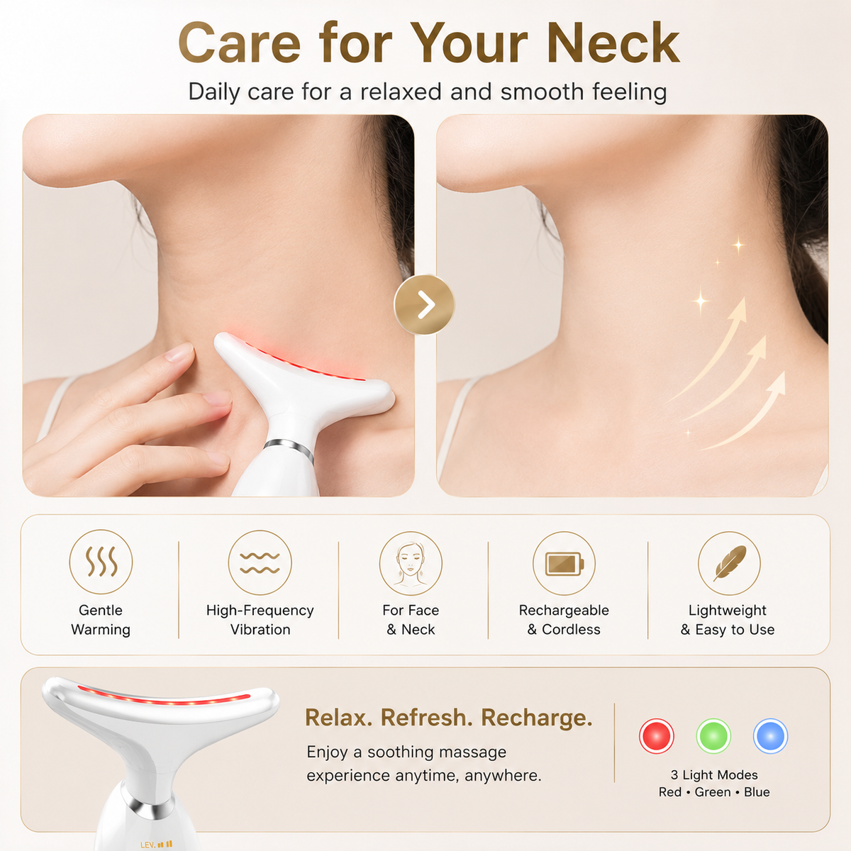 GlowWave 3-in-1 Rechargeable Massager | Facial & Neck Warming Beauty Tool