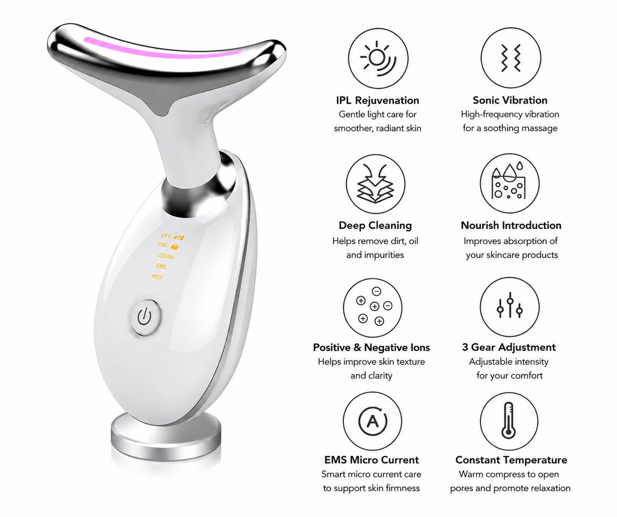 GlowWave 3-in-1 Rechargeable Massager | Facial & Neck Warming Beauty Tool